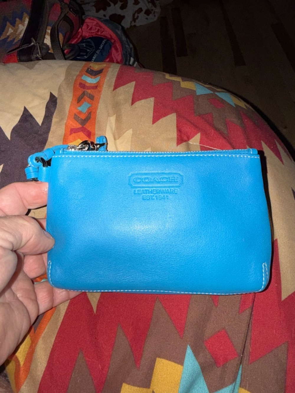 Coach Blue Leather Wristlet Pouch